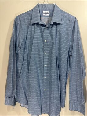 Calvin Klein Men's light Blue Microdot Dress Shirt XL 17 34/35